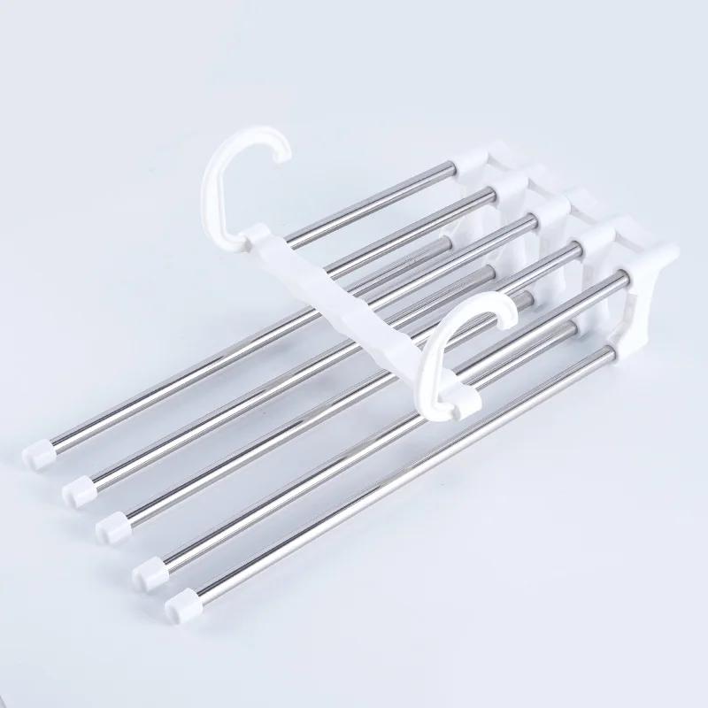 5 в 1 шкаф для хранения из нержавеющей стали регулируемые вешалки для брюк Magic многофункциональная вешалка для брюк полки для полотенец органайзер для шкафа белый 1645₽