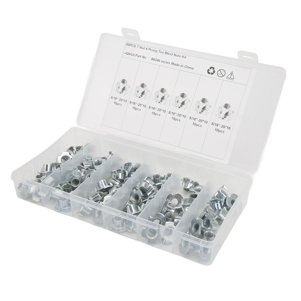 80 szt. Nakrętek T ze stali węglowej, ocynkowanej, odpornej na korozję, odpornej na rdzę, trwałej nakrętki z czterema pazurami