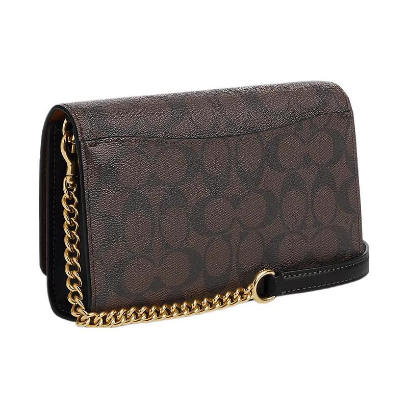 COACH Clutch 22 classic presbyopic snap multifunctional pocket canvas and leather shoulder crossbody bag small size women's brown black