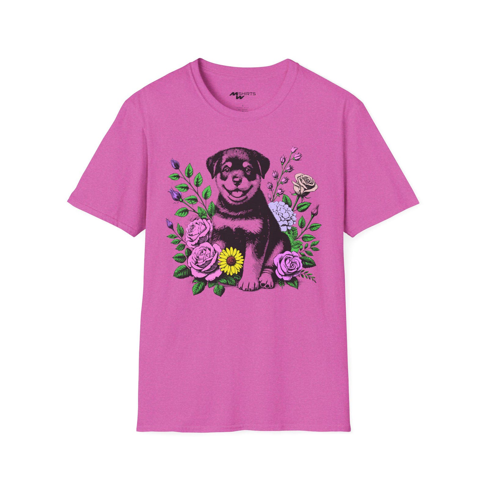 Floral Rottweiler Puppy T-Shirt: Dog Lover Gift M