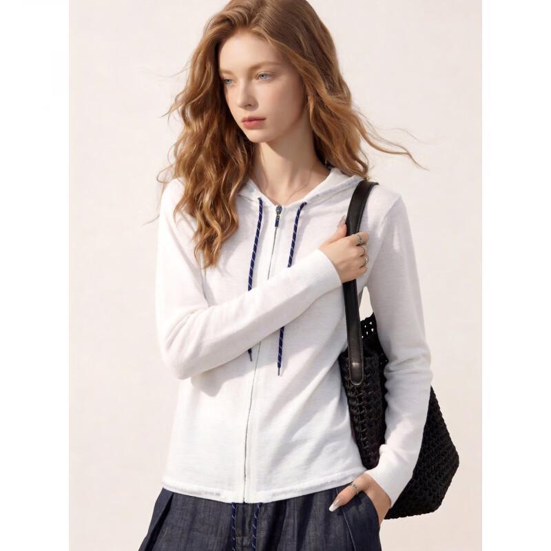 Basic House Women's Hooded Zipper Knit Cardigan Jacket
