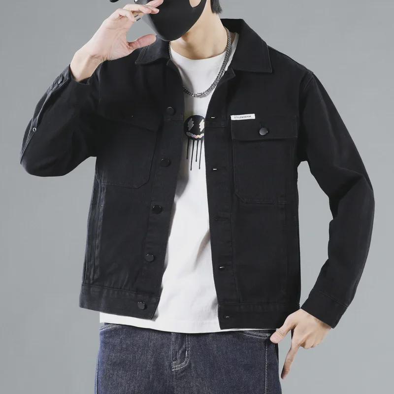 Men's Black Denim Jacket - Casual Workwear for Spring & Autumn