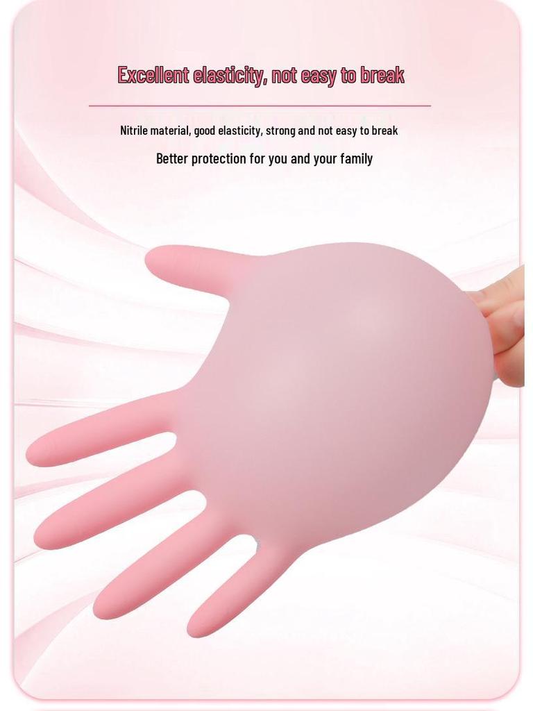 Intco High-Elasticity Pink Nitrile Powder-Free Gloves - Beauty & Dishwashing