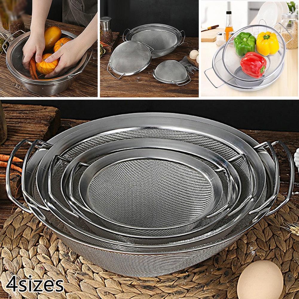 Circular Shape Double Handle Basket Stainless Steel Sieve Effective Sieving