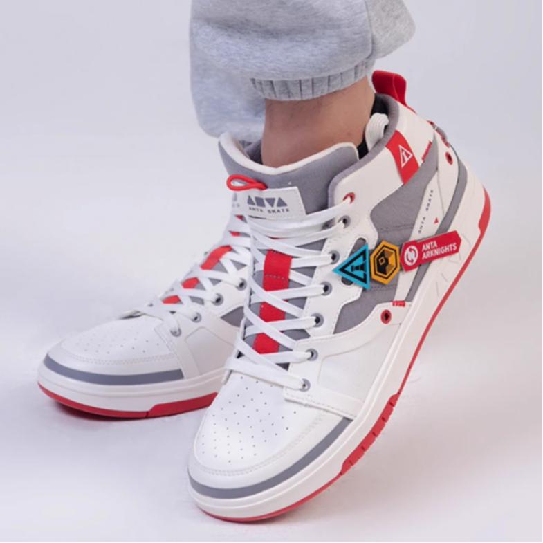 Anta Arknights X  Non-Slip Shock Absorbing Wear-Resistant High-Top Sneakers Women Sneakers White Red 422320801-1