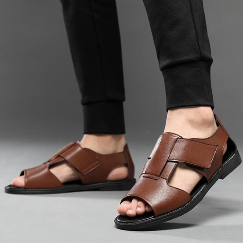 

Leather Sandals N-slip Slippers Comfortable Mens Casual Shoes Men s Flats Rubber Sole Shoes Outdoor Fashi Beach Sandals Men 38 коричневый