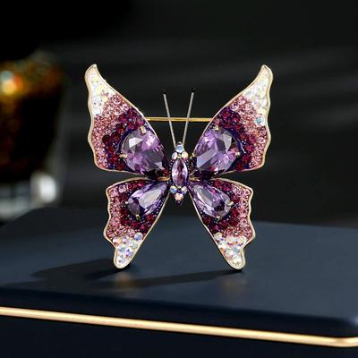 Women's Light Luxury Design Elegant Inlaid Zircon Drip Oil Butterfly Brooch Fashionable And Versatile Niche Design Brooch