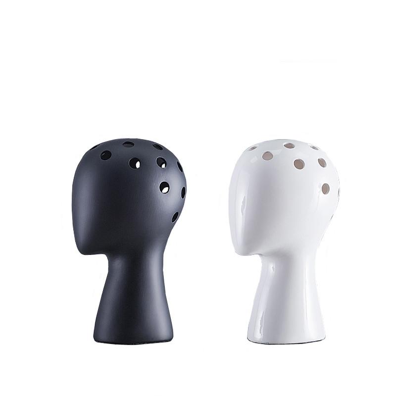 Nordic Style Creative Human Head Model Ceramic Vase Round Hole Flower Arrangement Home Living Room Decoration Flower Vase