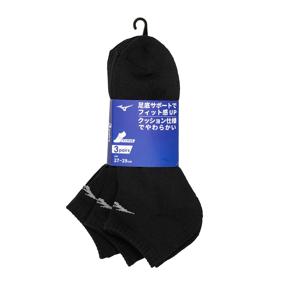 Sports Ankle Sizes cm [Mizuno] Socks, 3-Pair Pack, Length, 32JXB201, Black/Gray, 23.0-25.0
