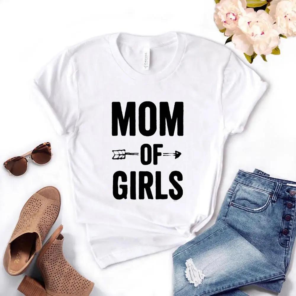 Women T Shirt MOM OF GIRLS Arrow Print Tshirt Women Short Sleeve O Neck Loose T-shirt Ladies Causal Tee Shirt Tops Clothes
