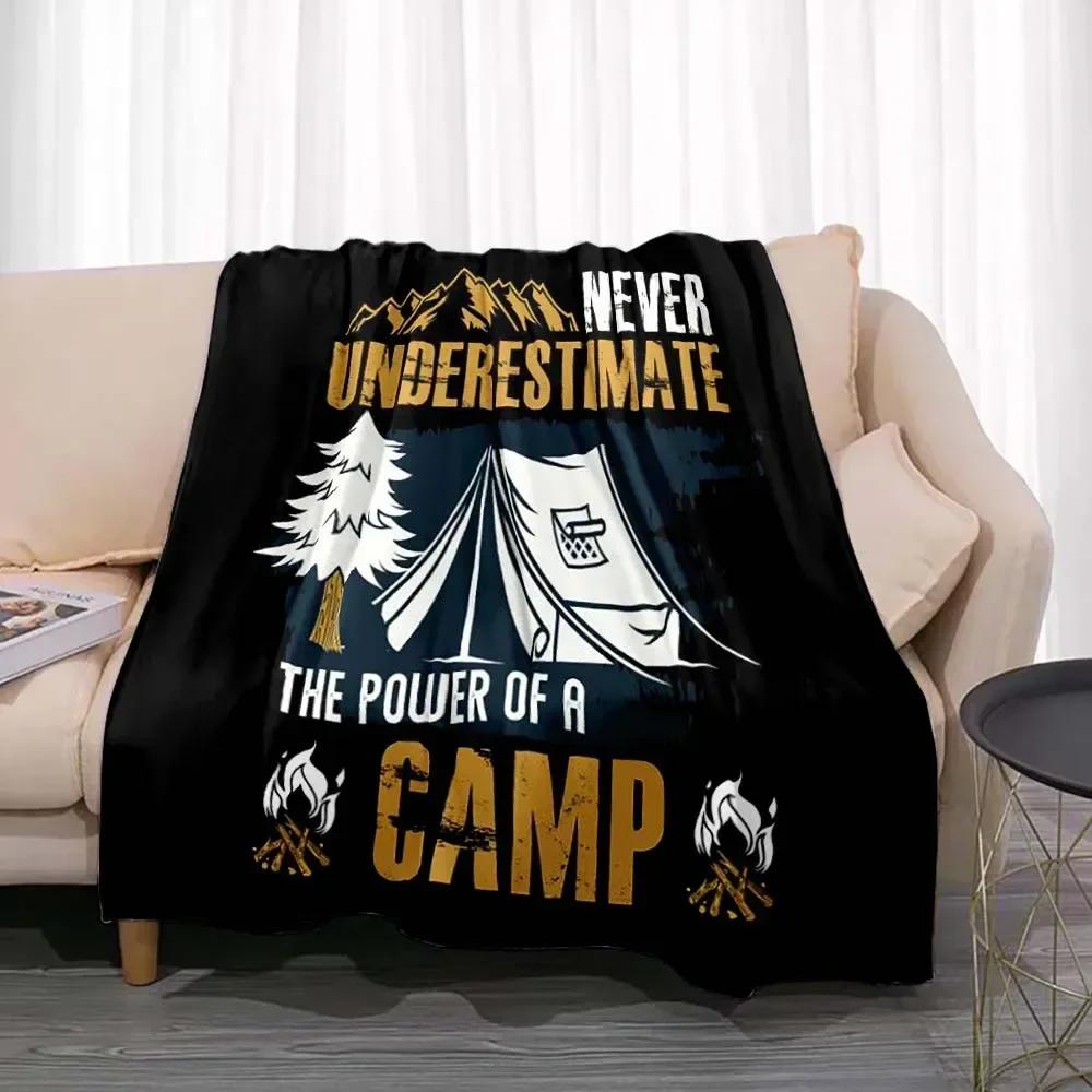 

Fashionable Blanket Summer Happy Camper Camping Throw Bed Sofa Office Air Conditioning Soft Leisure Travel Customizable Throw# 75X95CM серый