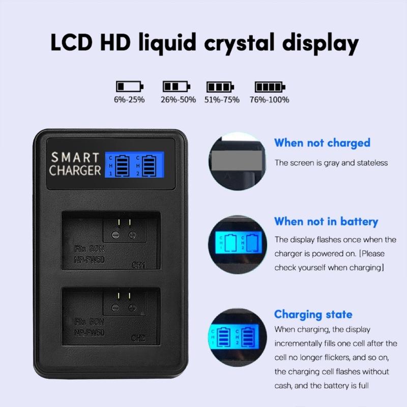 Rapid NPFW50 LCD Micro USB Charger Efficient and Versatile Charging Base for 6000, 5000, 5100, ILCE6000, ILCE7 Battery