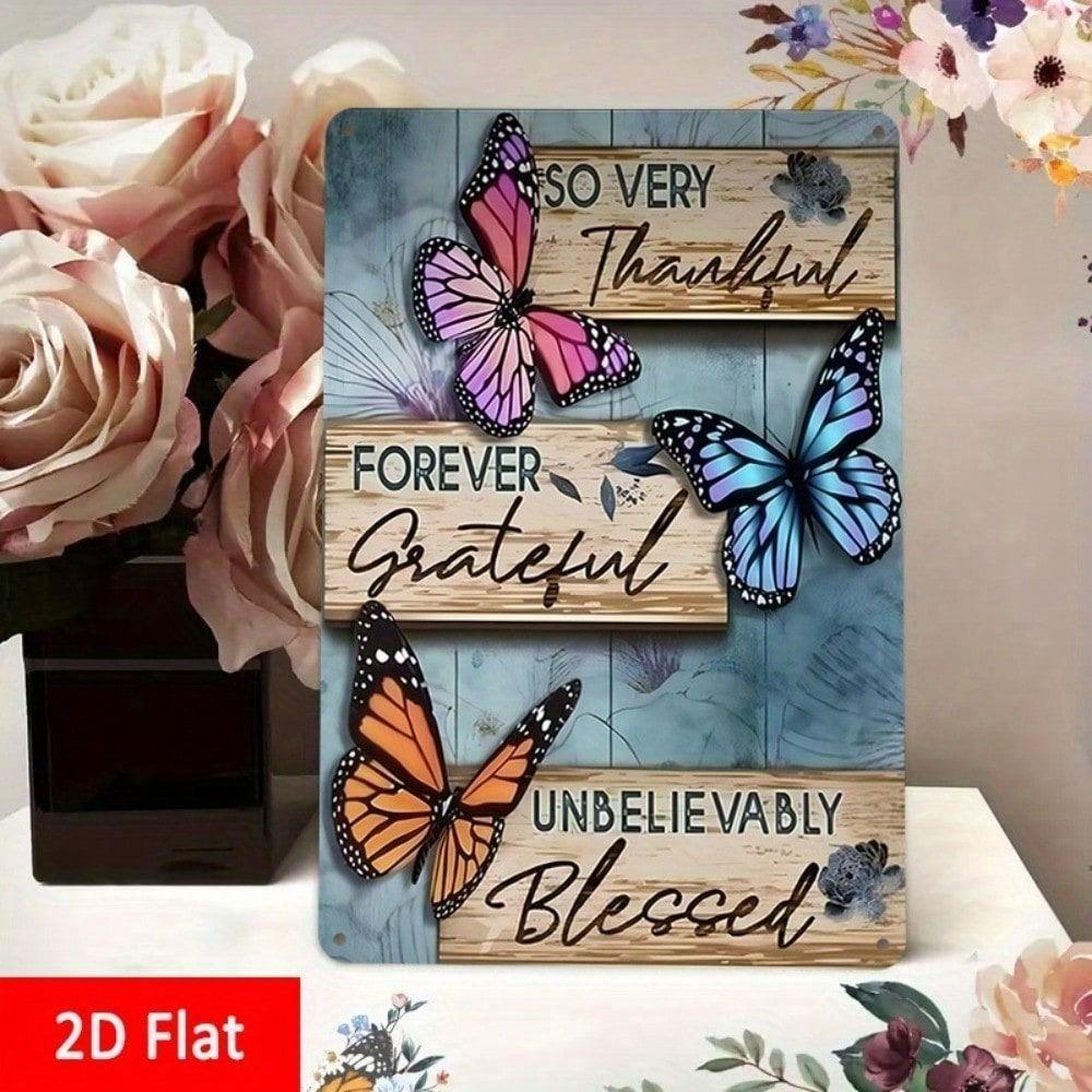 Vintage Metal Sign Butterfly Wall Decor Motivational Quote Rustic Iron Poster for Home Office