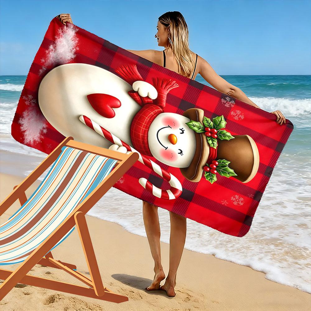 Charming frosty holiday delight Print beach towel, quick drying, suitable for travel, outdoor sports, jogging, the beach and swimming, gift
