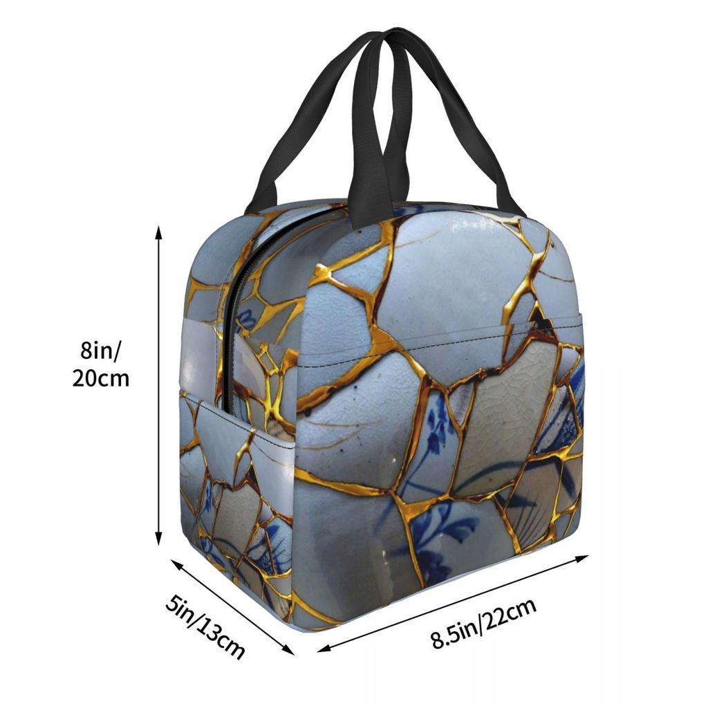 Kintsugi Insulated Lunch Bag for Women Office Cooler Thermal Food Box Tote Portable Lunch Boxes Container