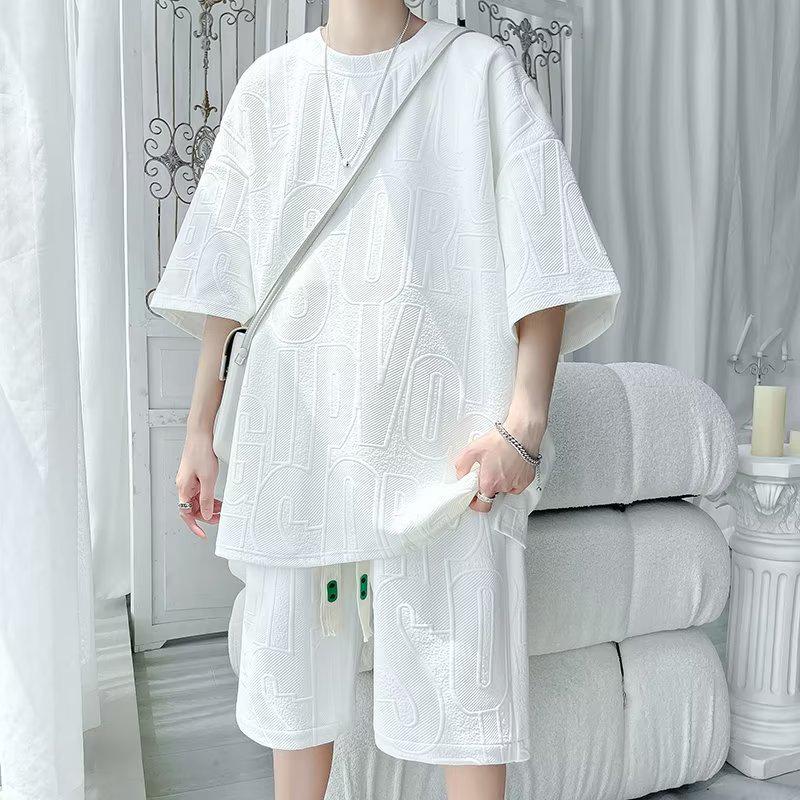 

Мужская модная футболка оверсайз с вафельной текстурой: Высококлассный, Свободный крой, Короткий рукав, Большой размер, Летний стиль. L белый