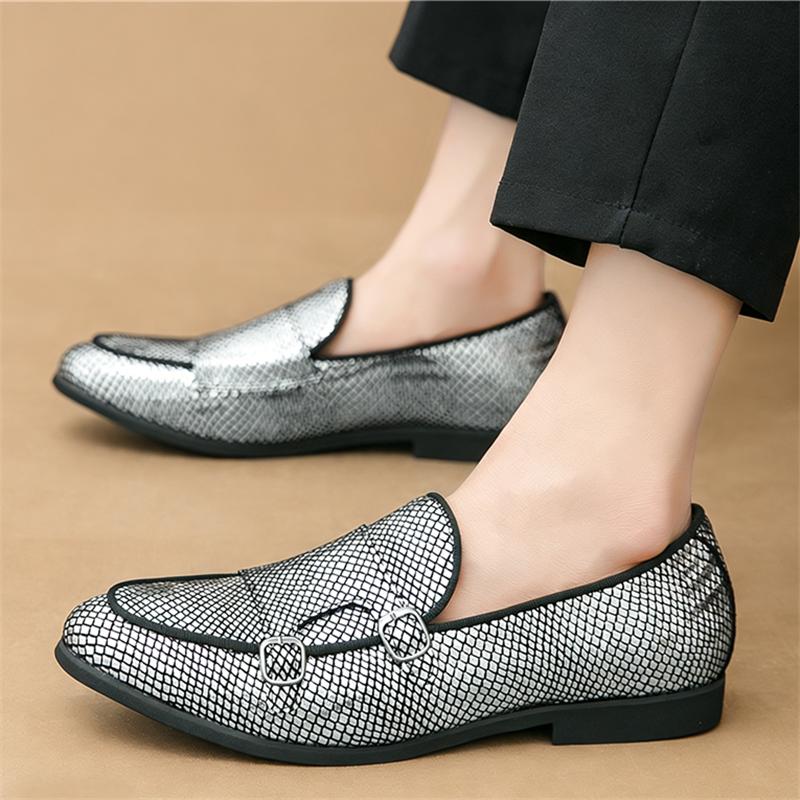 Luxury Fashion Men's Gold Silver Patent Leather Shoes Designer Brand Monk Strap Loafers Formal Wedding Dress Homecoming Footwear