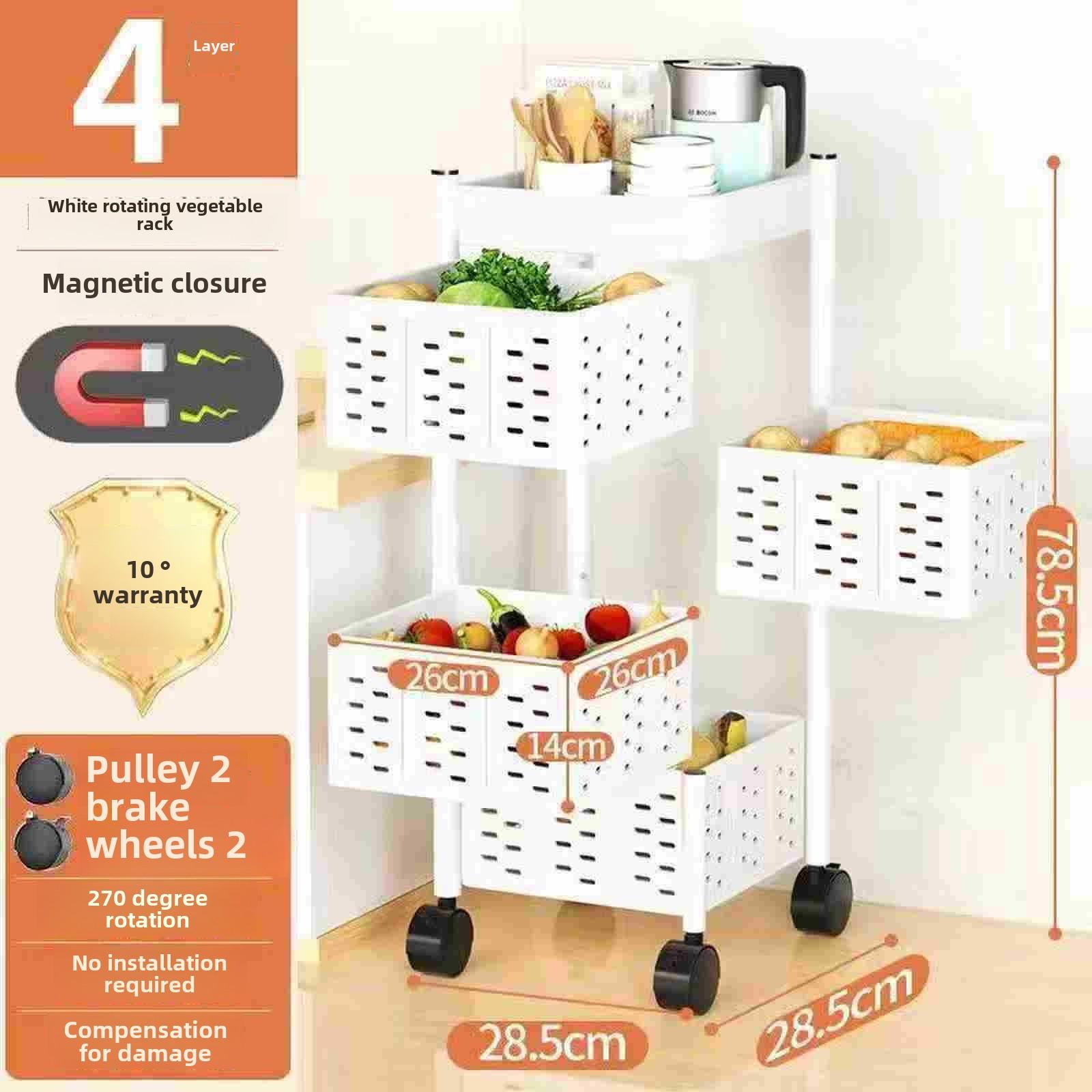 

Многоуровневая тележка для хранения на колесиках, кухонный органайзер, подставка, хозяйственная тележка с колесами для домашней кухни, гостиной Square, 4-layer белый