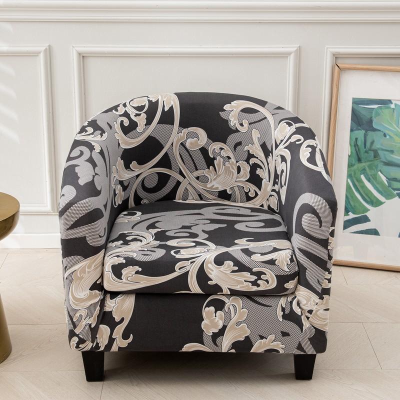 Club Chair Slipcover 2 Piece Stretch Printed Round Barrel Chair Covers Removable Tub Chair Slipcover With Elastic Bottom