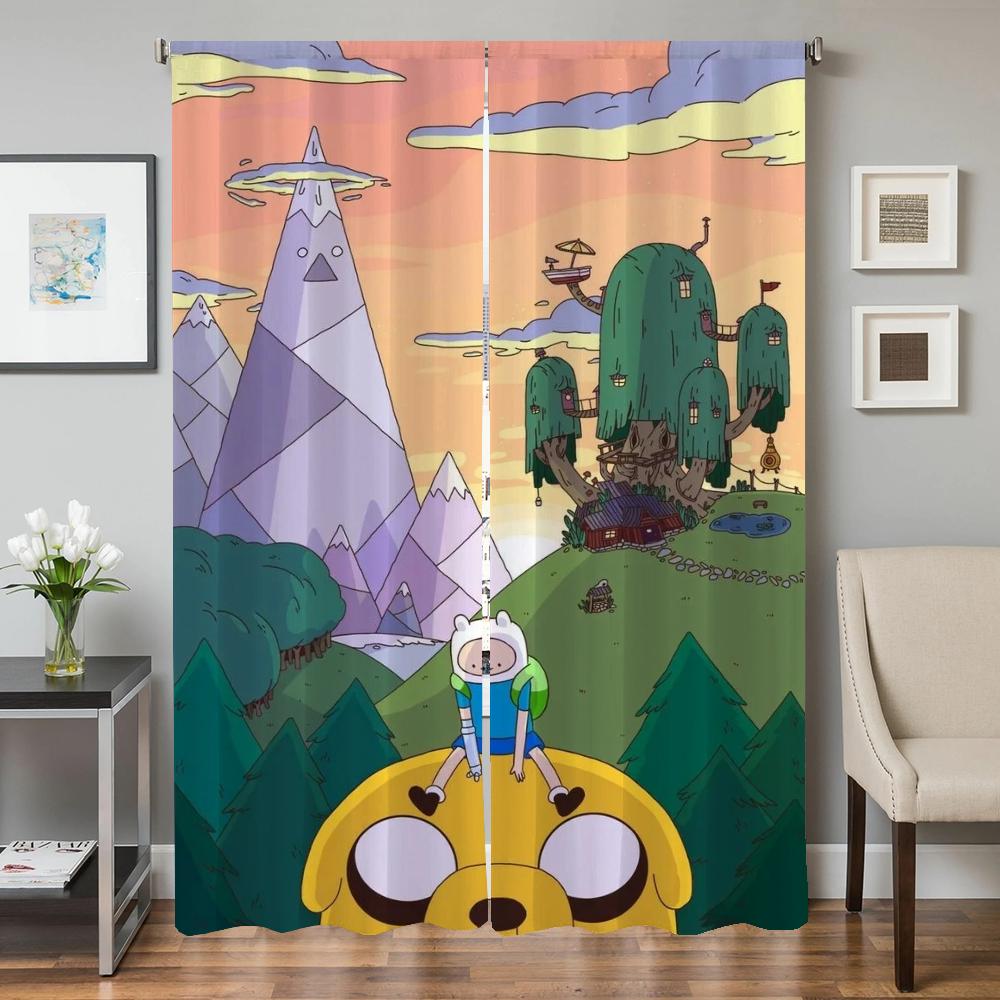 Zasłony Okienne Kuchenne do Salonu 2 Sztuki Zasłony Zaciemniające Zasłona na Drzwi A-adventure Time Przegroda Dekoracja Sypialni