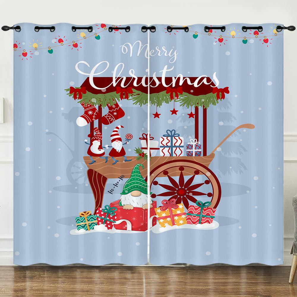 Christmas Day Curtains Blues Bedroom Sunshade Blackout Curtain No Punching