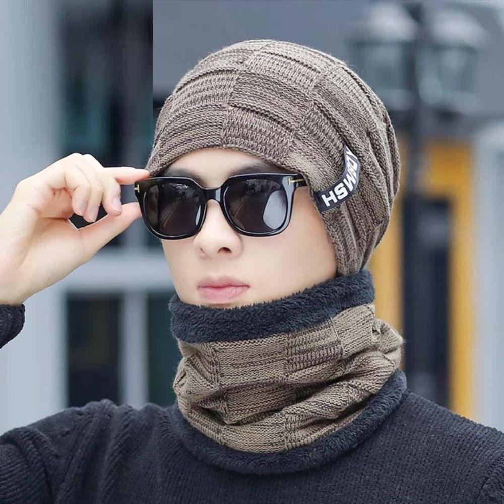 Thick Cycling Windproof Cap Warm Men Women Knitted Hat Simple Pullover Hat Scarf Suit  Gifts