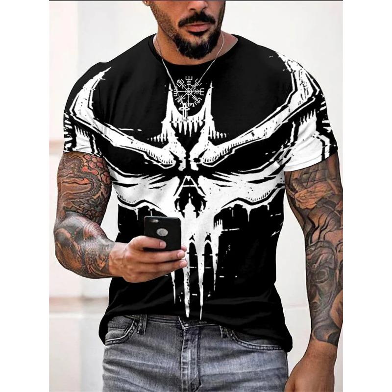 

Мужские футболки с 3D готическим принтом черепа, летние, для улицы, повседневные, с круглым вырезом, с коротким рукавом, креативного дизайна, одежда для мужчин 6XL