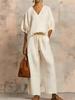New Arrival Minimalist Solid Color Loose V-Neck Casual Chic Two-Piece Set