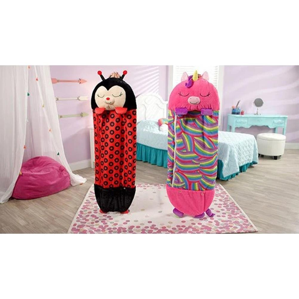 Kids Plush Dog Sleeping Bag Onesie Pajamas Nap Blanket 126x43cm Yellow