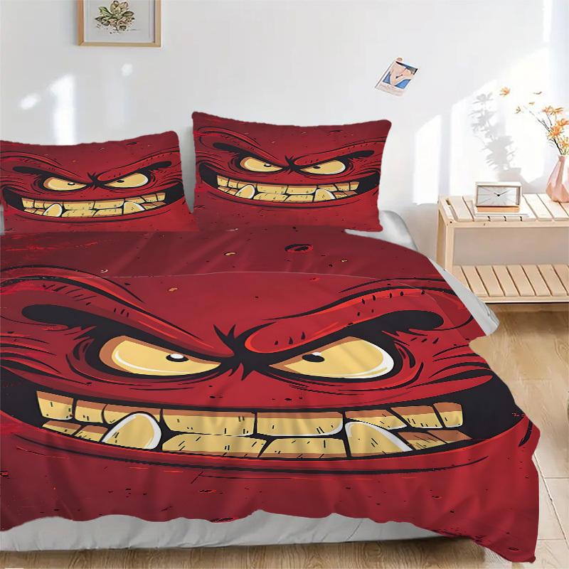 3pcs Bedding Set Angry Expression Includes 1 Comforter + 2 Pillowcases, Without Pillow Inserts, Soft Comfortable, Lightweight Breathable, Pr