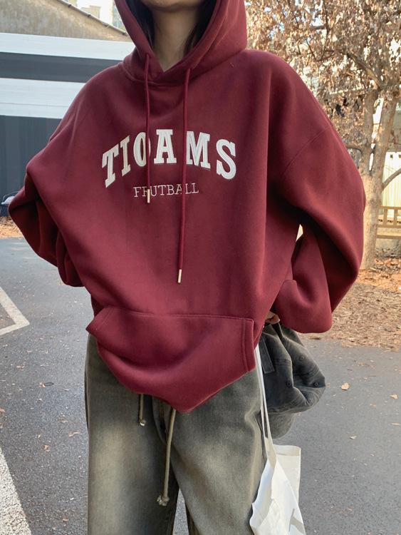 Ladies Velvet Printed Hoodie for Female Students Oversize Loose Casual Hooded Sweatshirt for Autumn Winter New