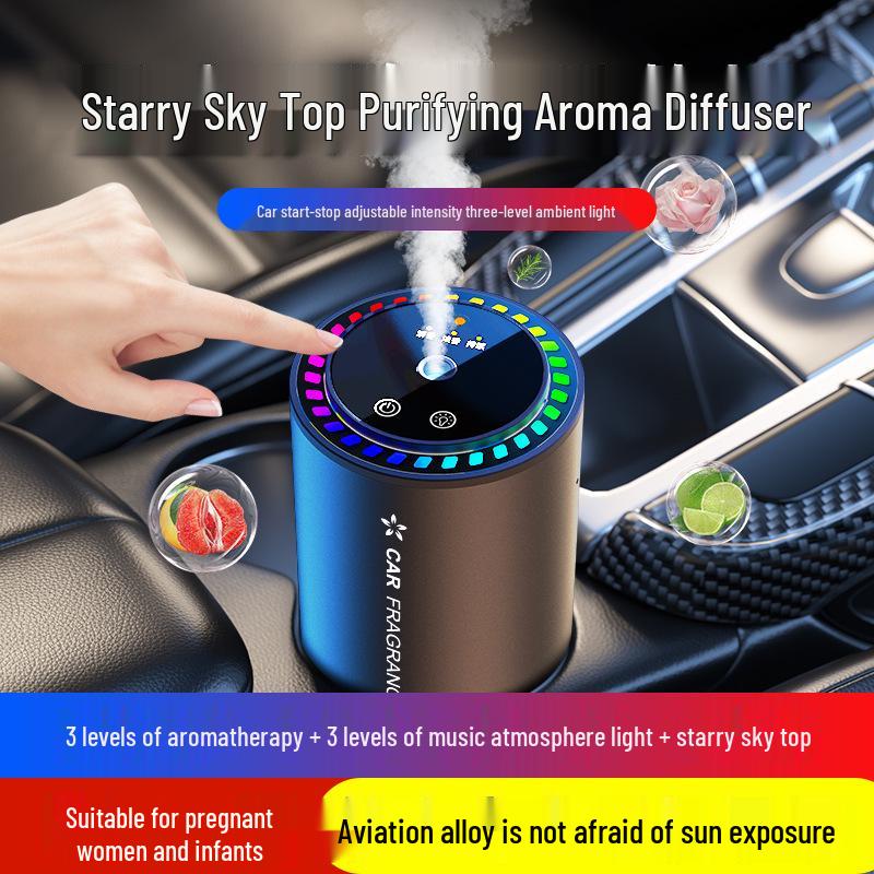 Aluminum Alloy Car Perfume & Aromatherapy Spray with Colorful Ambient Starry Light