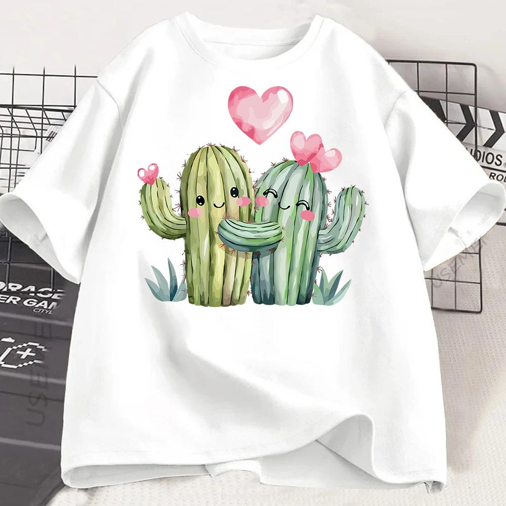 Y2k Top Casual TShirt Fit Unisexs Fashion Short Sleeve TShirt Cactus Print Round Neck Tee Daily for Summer Unisex Clothing