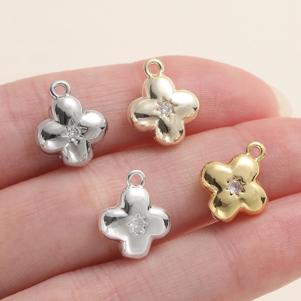 2Pcs/Pack 14/18K Gold Plated Flowers Shape Pendants with Zircon for Necklace Bracelets Jewelry Making Supplies Accessories