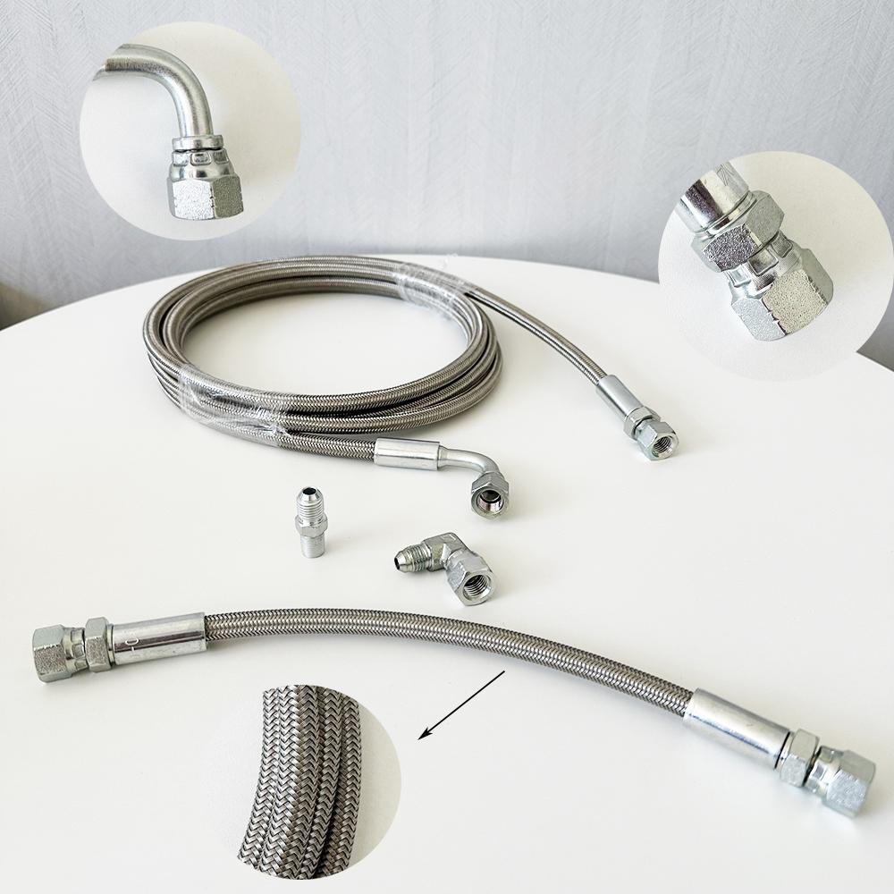 1/8 NPT Turbo Oil Feed Line AN4 Oil Return Line Kit Feed Line 30~500CM Stainless Steel Braided 0-90 Degree End Straight Hose