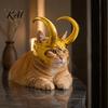 Cosplay Pet Headwear Cat Horn Crown Helmet, Golden Headpiece, with Ear Holes, Photo Props Funny Helmet for Halloween Theme Parties Costume Accessories
