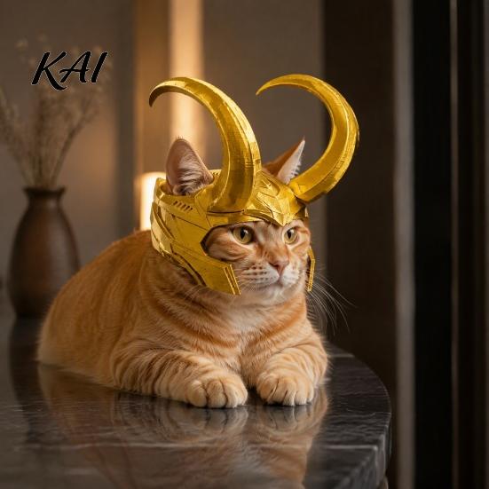 Cosplay Pet Headwear Cat Horn Crown Helmet, Golden Headpiece, with Ear Holes, Photo Props Funny Helmet for Halloween Theme Parties Costume Accessories