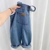 Macacão jeans sólido para bebês meninos, calças jeans infantis, macacão infantil, roupas infantis, macacão infantil, roupas de outono para meninas