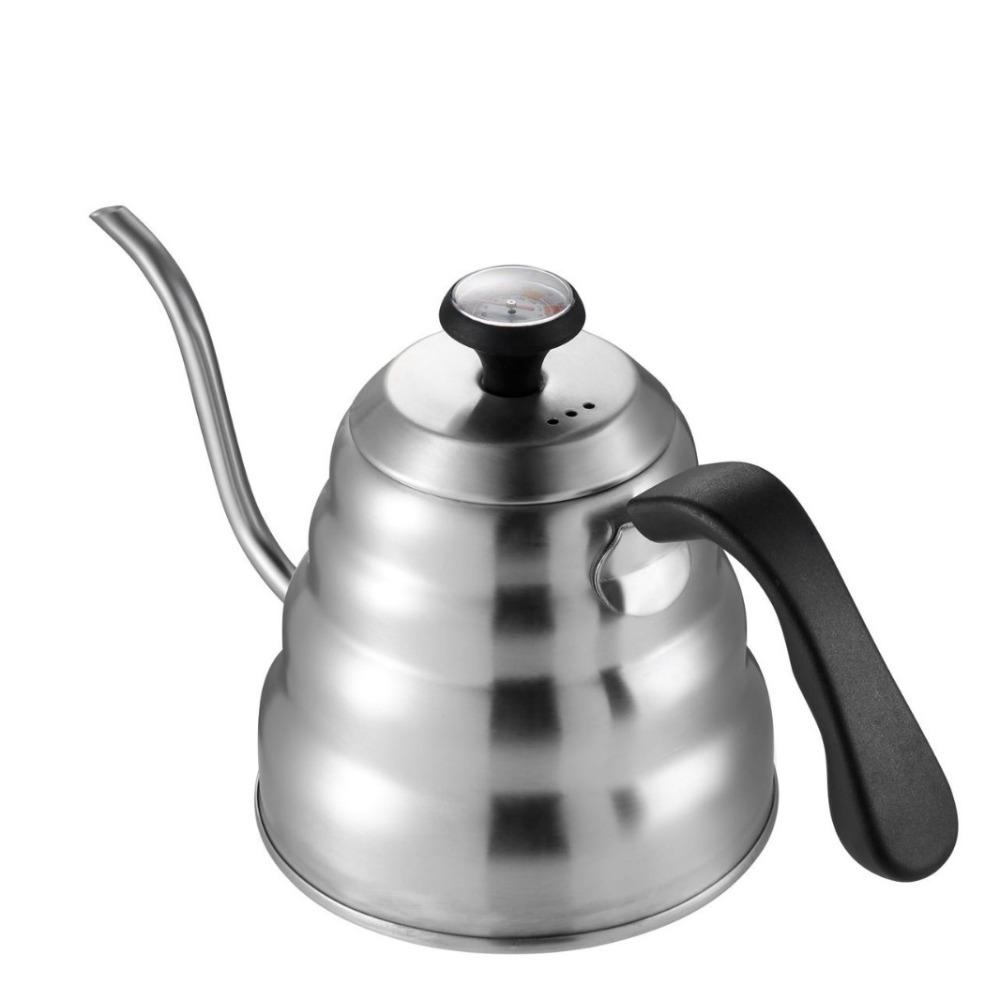 304 Stainless Steel Pour Over Coffee Kettle, Cloud Drip Kettle Long Spout Temperature Control for Drip Coffee Brewing  KFS-007 With thermometer 1200ml