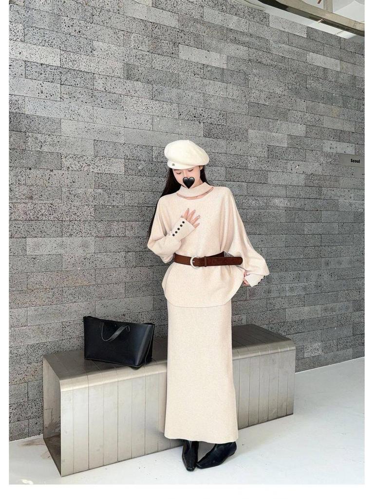 Versatile Casual Fashion Set: Autumn/Winter Slimming Knit Outfit for Date or Commute