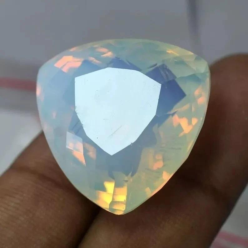 60+ Ct White Fire Opal Trillion Cut Beautiful Certified Loose Gemstone