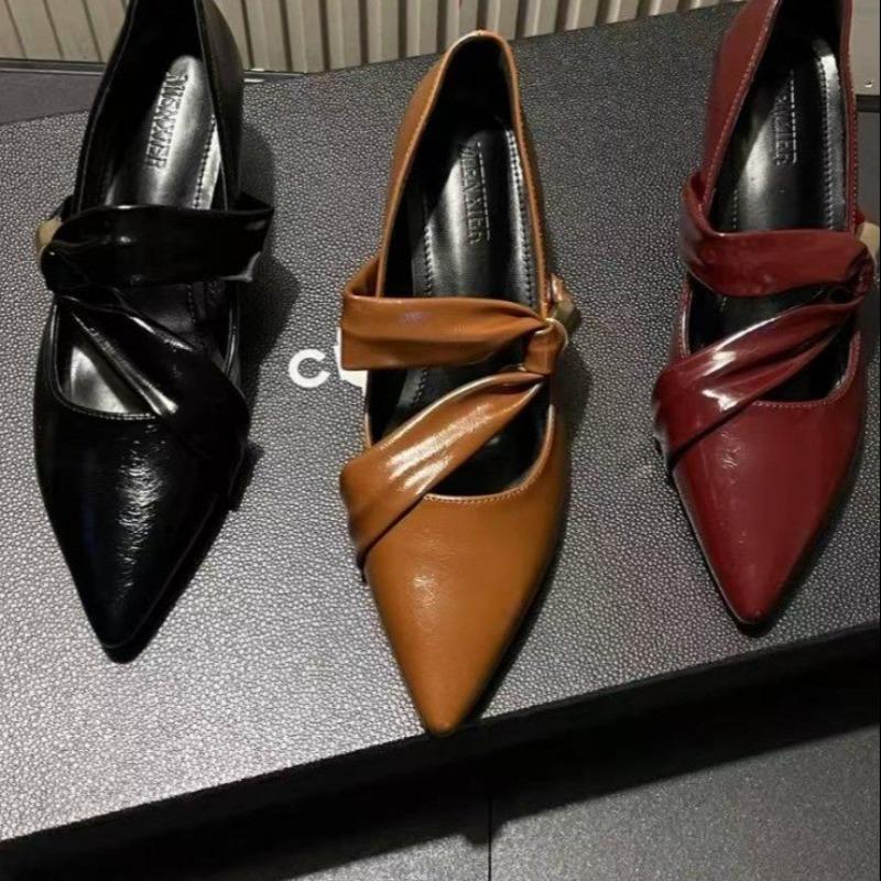 2025 New Genuine  Office Ladies Pumps Pointed Toe T-strap Thin High Heels Mary Janes  Shoes for Women Dress