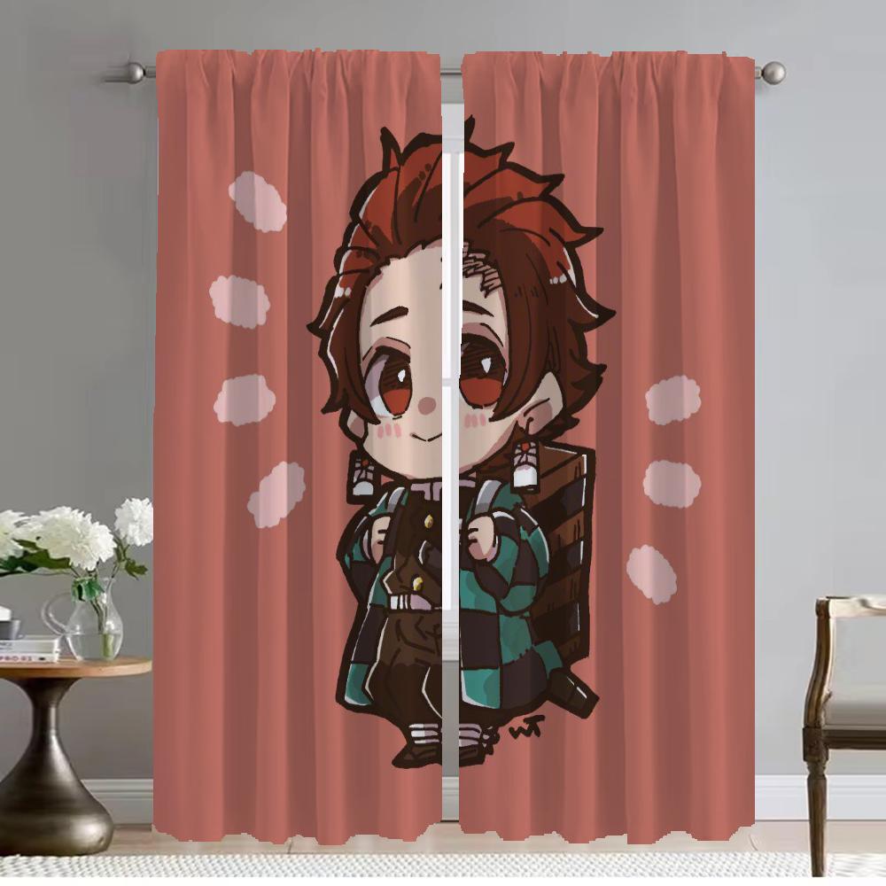 Demon Slayer Curtains for Living Room Curtain Home Interior Curtains 2 Pieces Shades Partition Tulle for Bedroom Kitchen Elegant