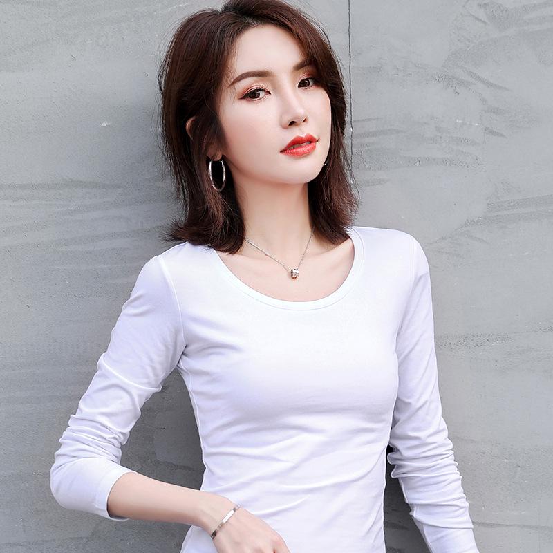 Women's Long Sleeve Round Neck Pullover T-Shirt Solid Color Stretch Basic Tops