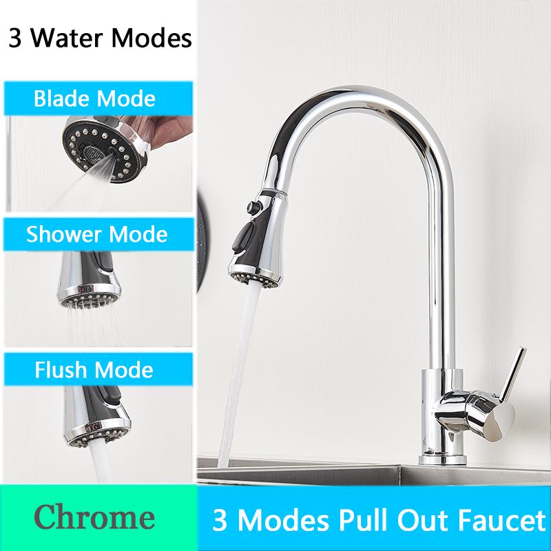 Brushed Nickel Kitchen Faucet Flexible Pull Out Nozzle Kitchen Sink Mixer Tap Stream Sprayer Head Deck Black Hot Cold Water Taps