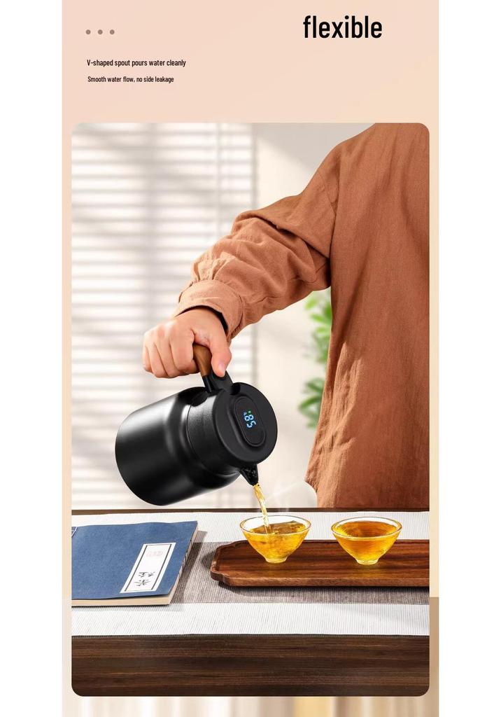 Portable Large Capacity Stainless Steel Tea Stewing Pot with Wooden Handle and Water Separator