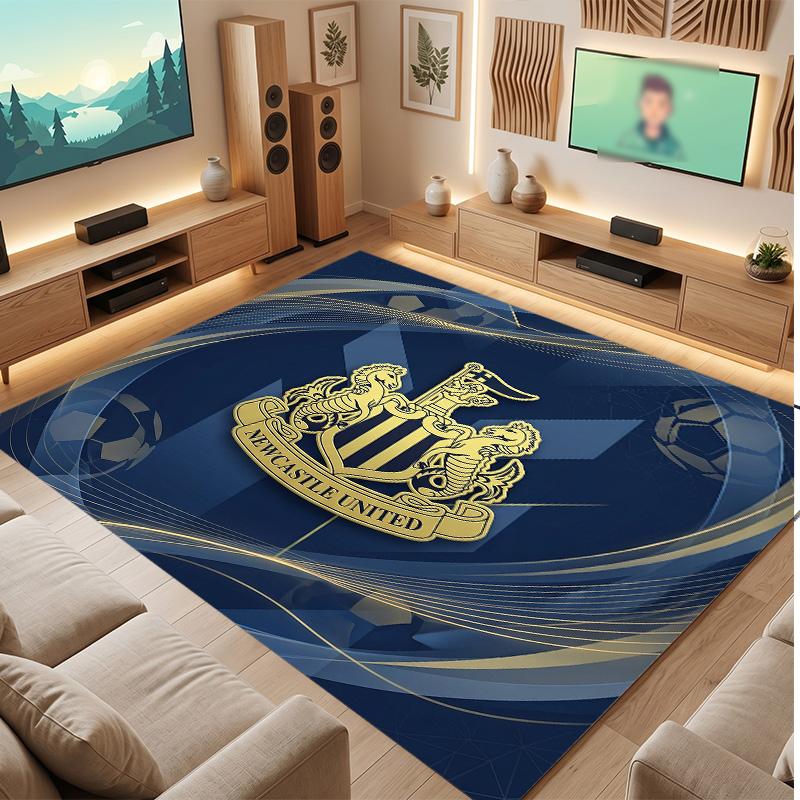 Tappeto in Velluto di Cristallo con Stampa di Calcio del Newcastle United, Comodo Assorbente d'Acqua Antiscivolo Tappeto per Pavimento Interno