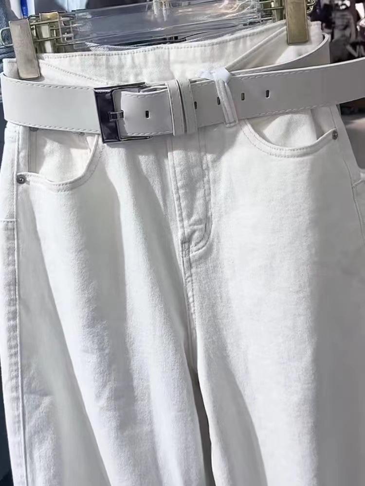 2024 Trendy Women's White Wide-Leg Straight-Leg Jeans: Versatile, Loose, Slimming, Perfect for Summer.