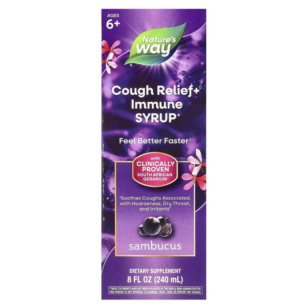 Nature'S Way, Cough Relief & Immune Boosting Syrup, Ages 6+, Sambucus, 240 Ml (8 Fl Oz)