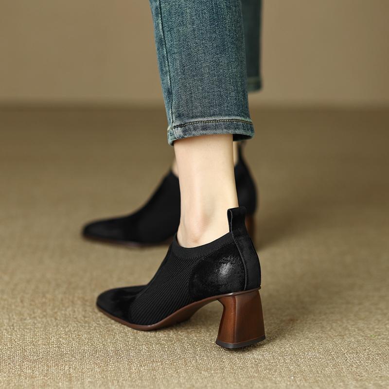 Fashion 2025 New Fashion Comfortable Genuine Leather Women's Ankle Shoes Elegant Square Toe Thick Heels Pumps Party Casual Shoes Woman